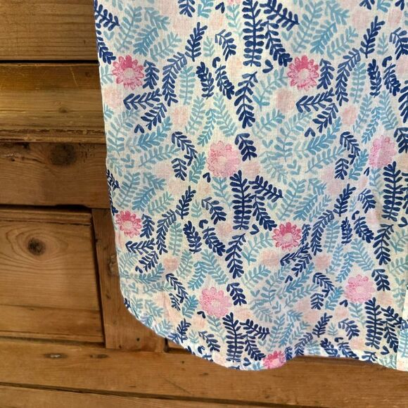 Women's Talbots Small Floral Printed Blouse Button Front Top Blue Pink White - Picture 6 of 10